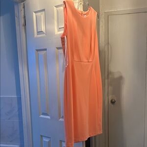 Calvin Klein Coral-Orange Sleeveless Midi Dress